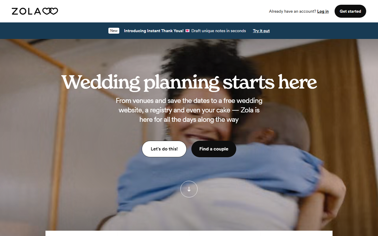 Zola homepage in 2026 — wedding planning, registry, and wedding website tools